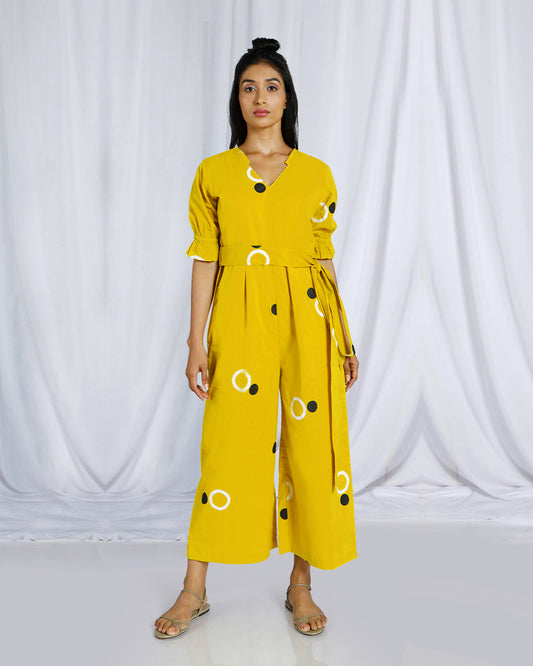 Printed jumpsuit in sun kissed yellow