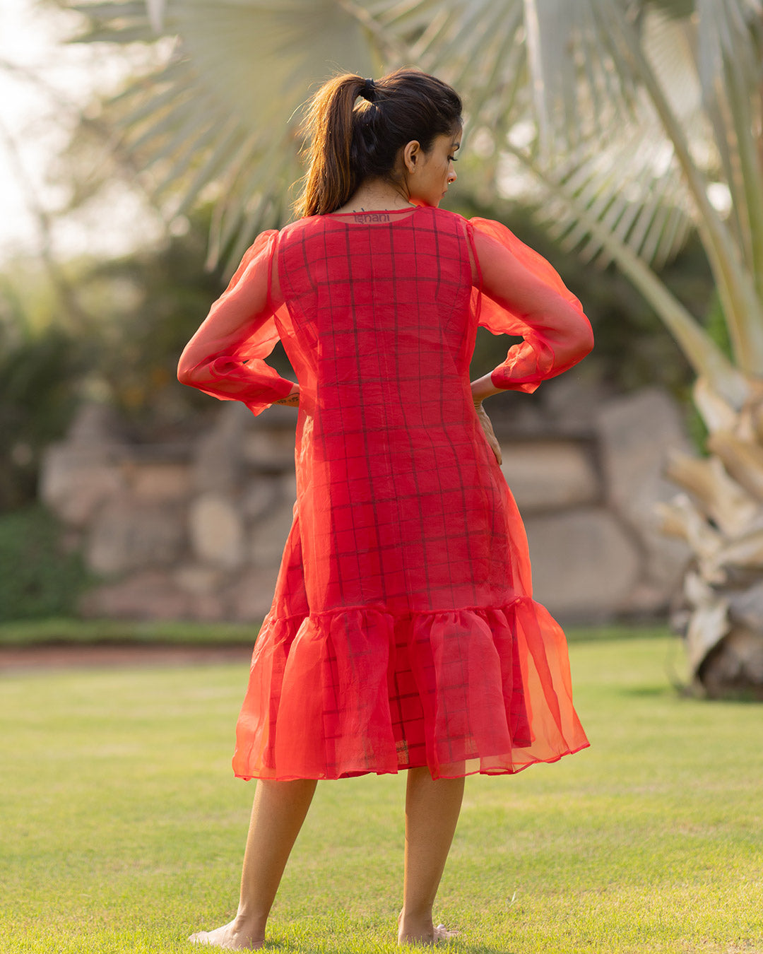 Checkered Double Layer Tiered Dress